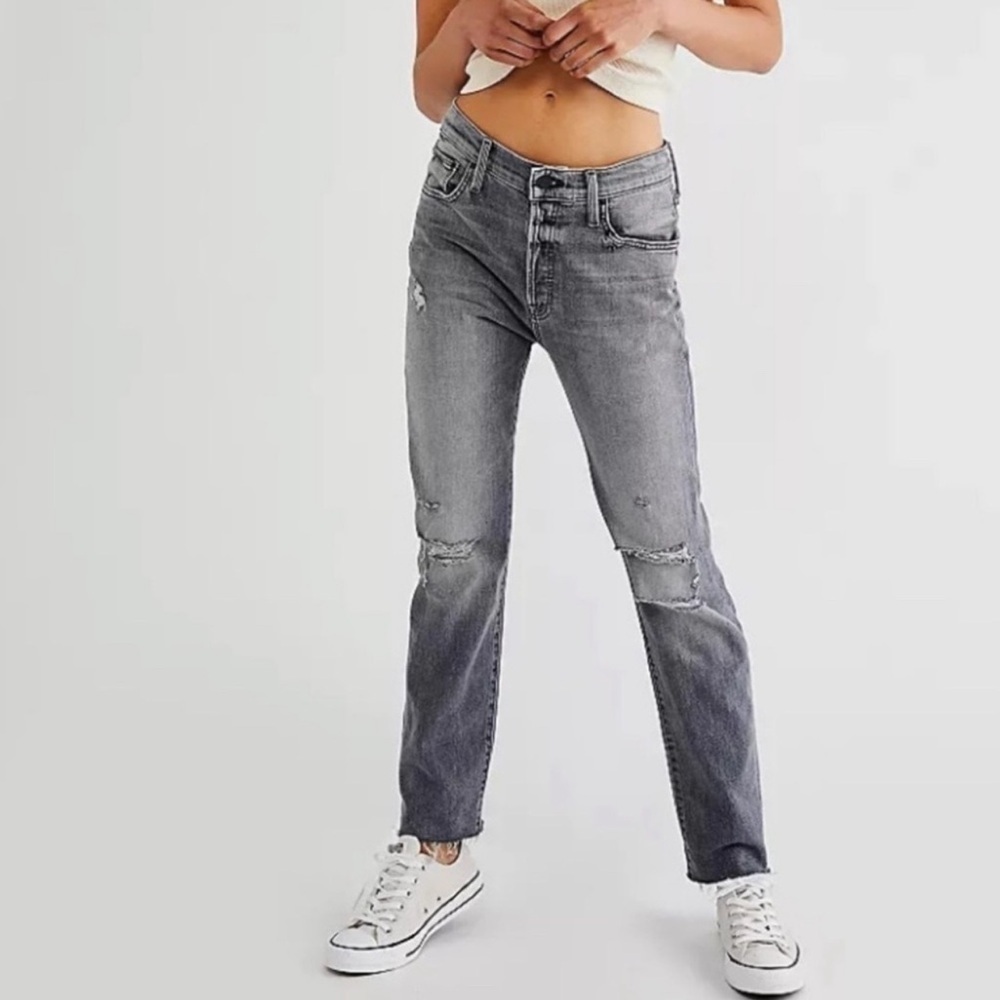 MOTHER The Scrapper Cuff Ankle Fray Jeans in Unstitched The Dark Size 25 B3053
